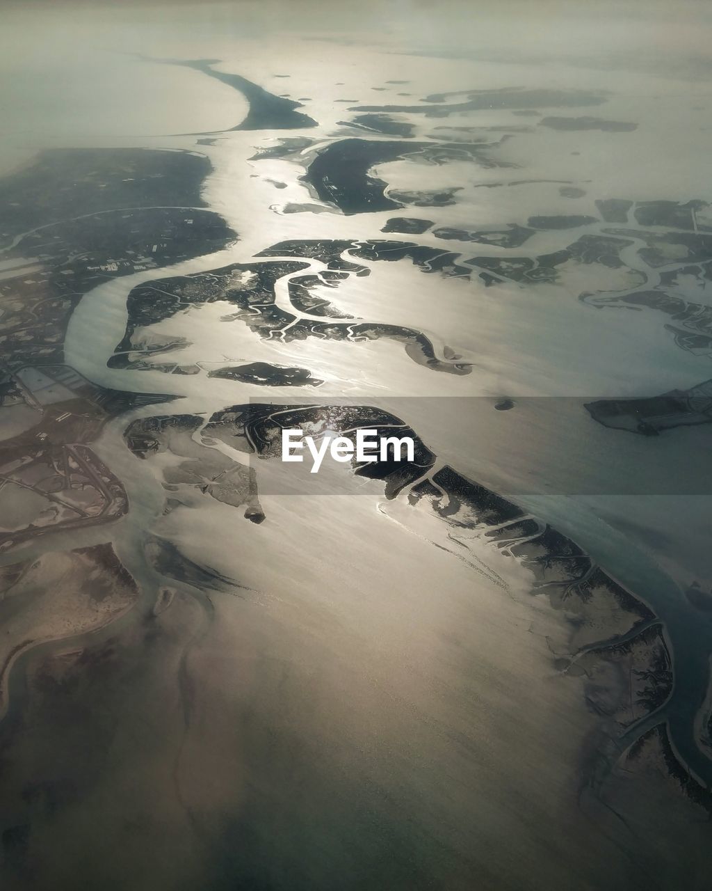 High angle view of venice lagoon at sunset