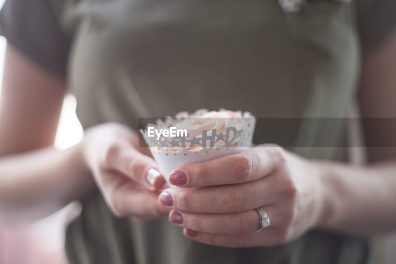 Close-up of hand holding cupcake