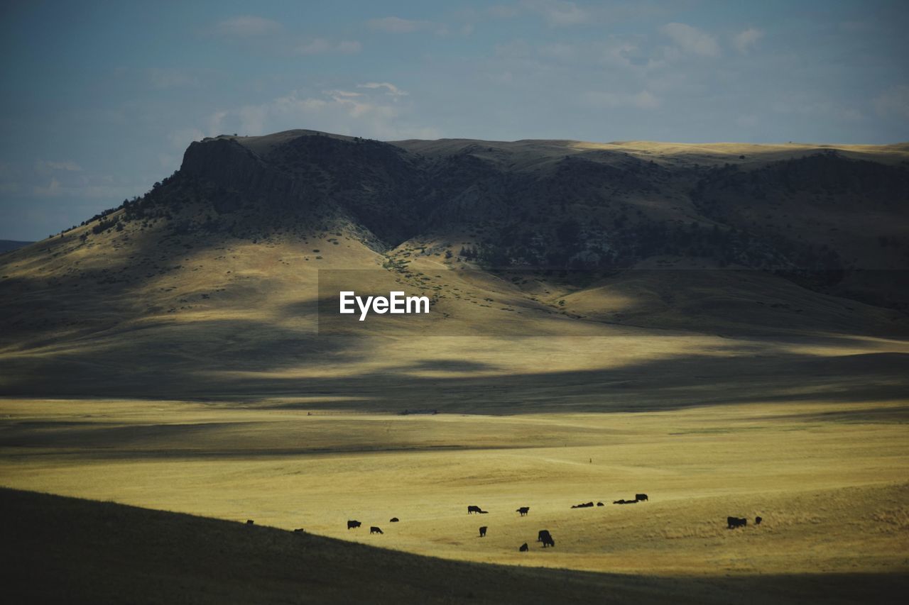 Scenic view of mountains and prairie against the sky