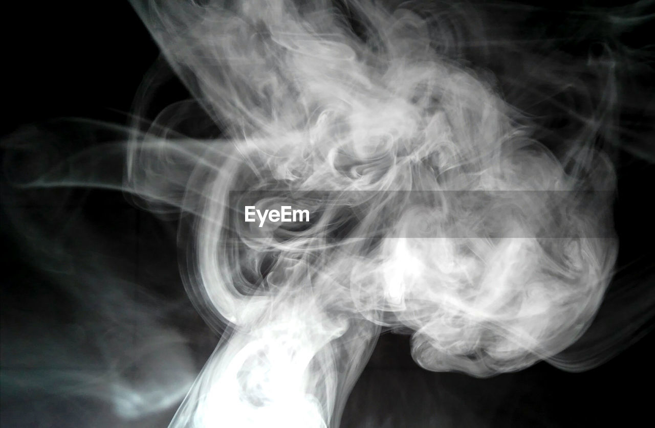 Close-up of smoke against black background