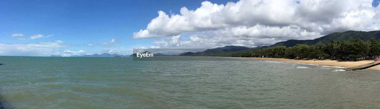 PANORAMIC VIEW OF SEA AND MOUNTAINS AGAINST SKY