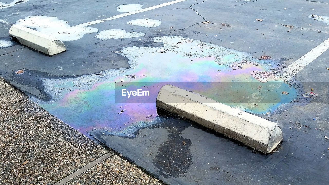 HIGH ANGLE VIEW OF WET STREET