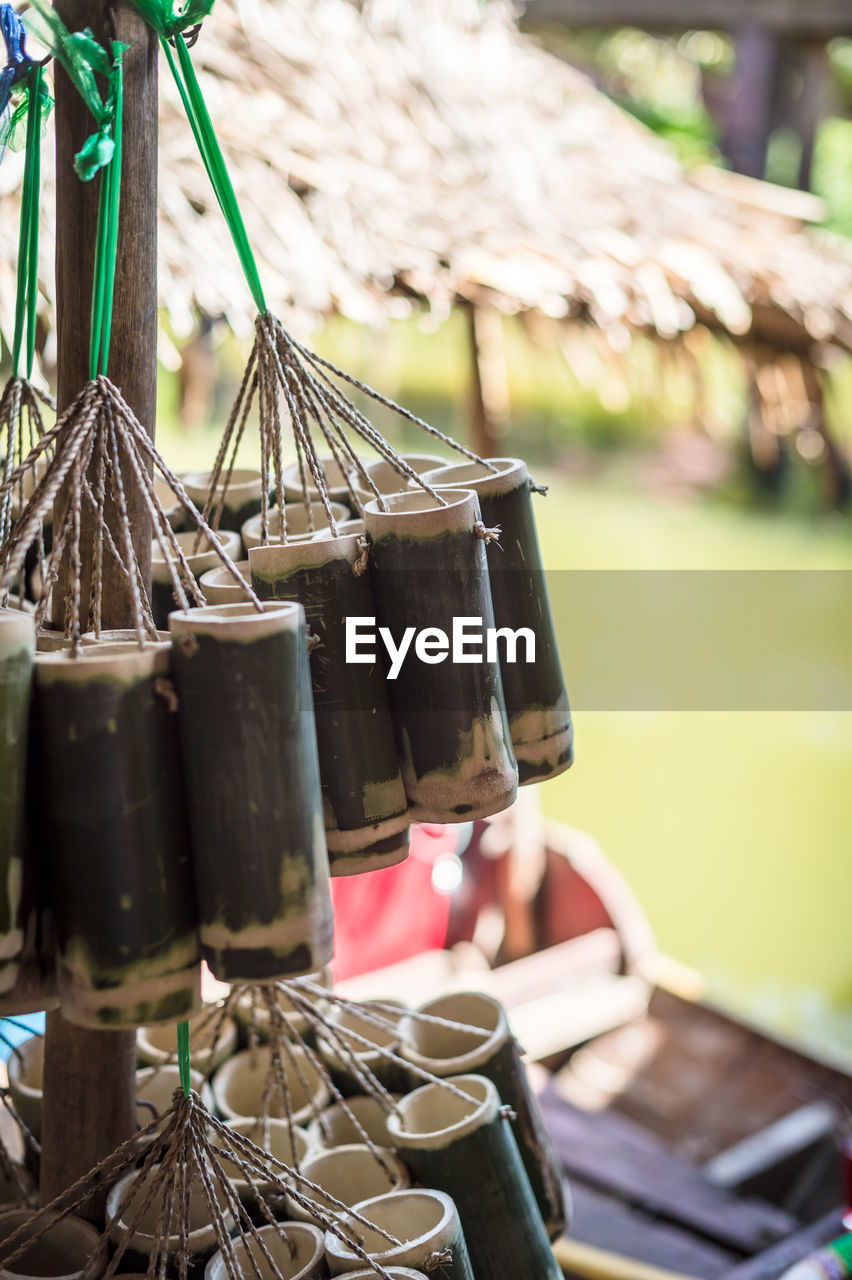 Closeup of bamboo cup in the market