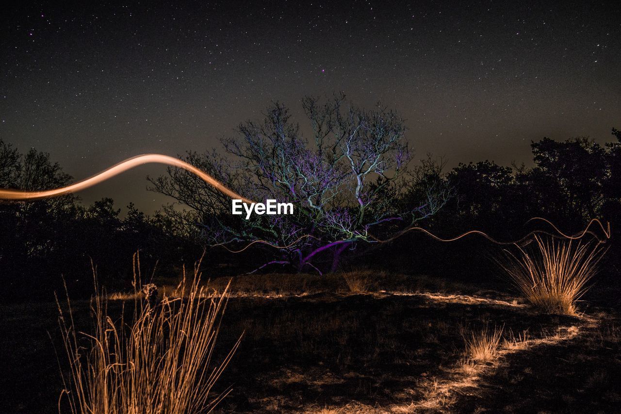 LIGHT PAINTING AGAINST SKY AT NIGHT