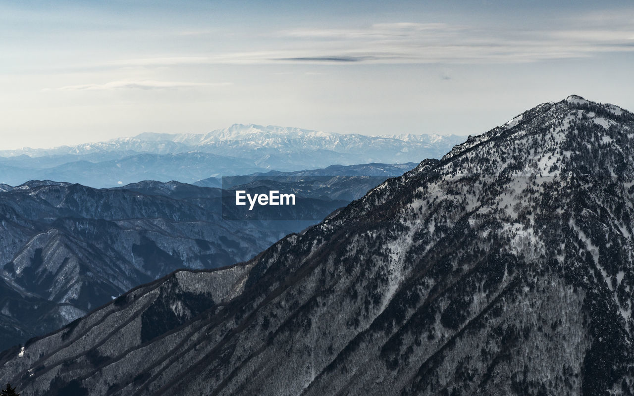 Scenic view of snowcapped mountains against sky