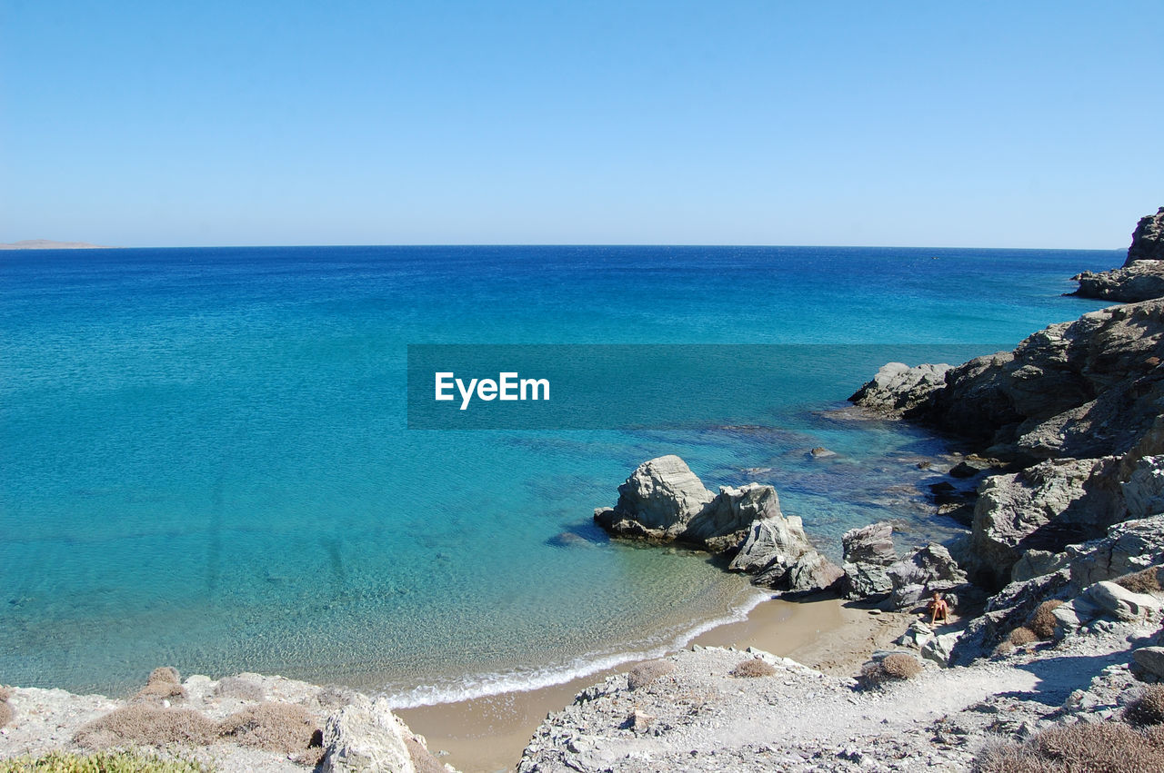 Scenic view of sea against clear sky