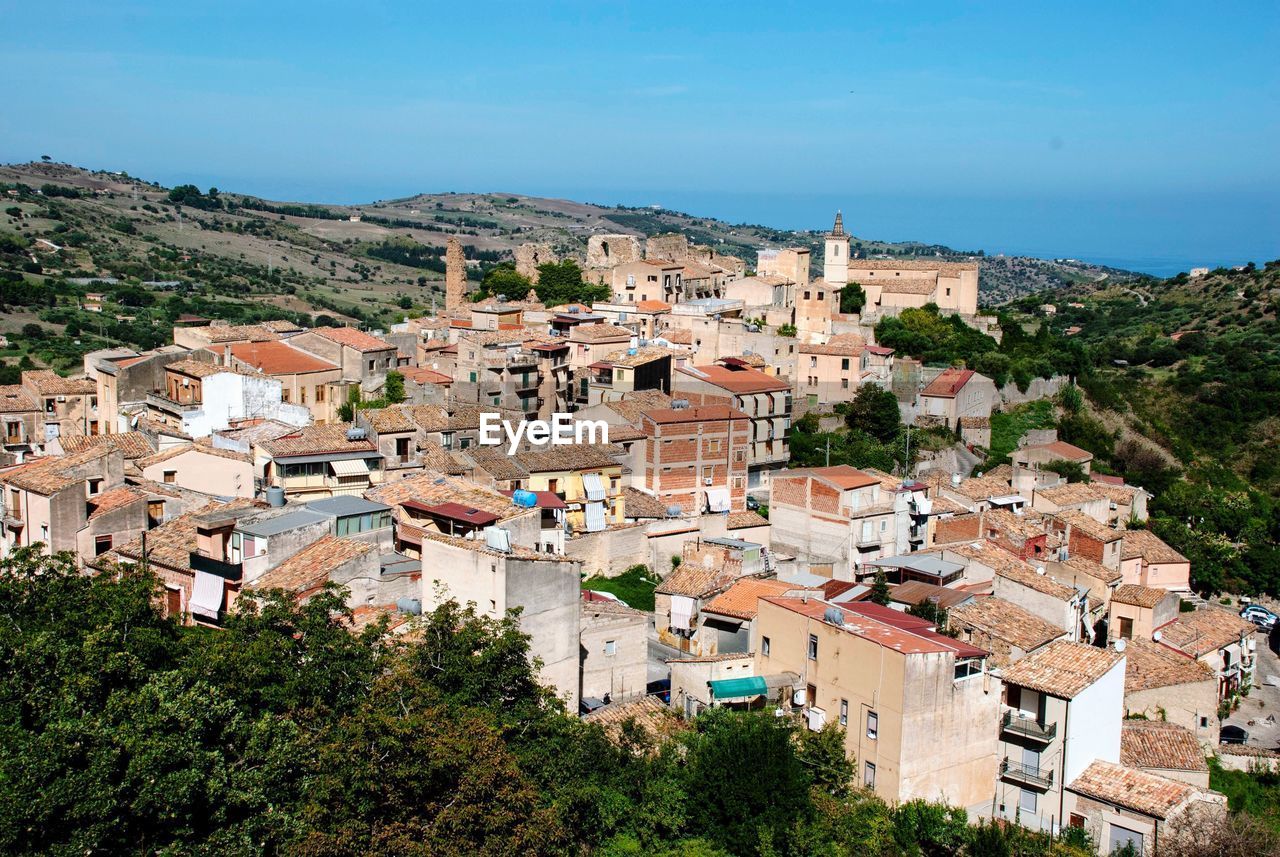 High angle view of townscape against sky