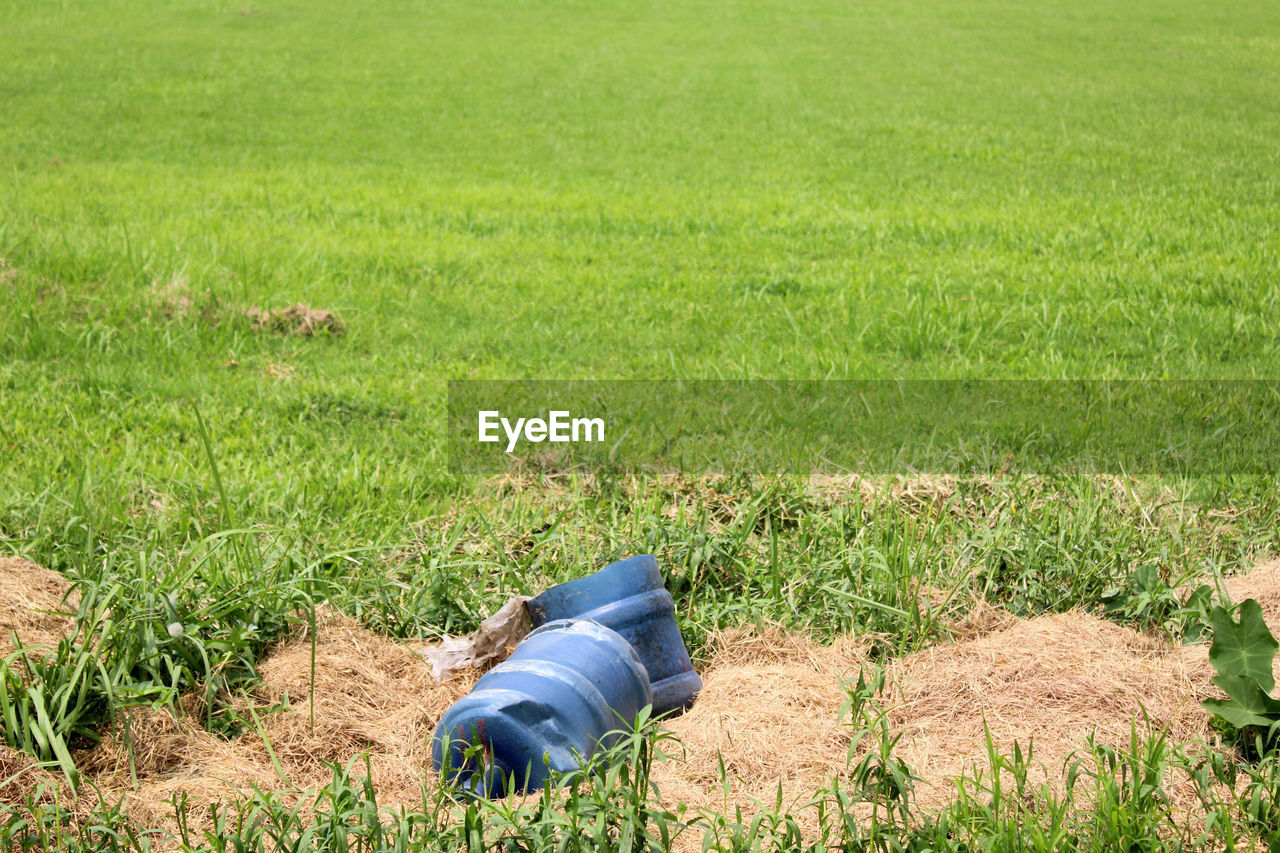 High angle view of agricultural field and plastic