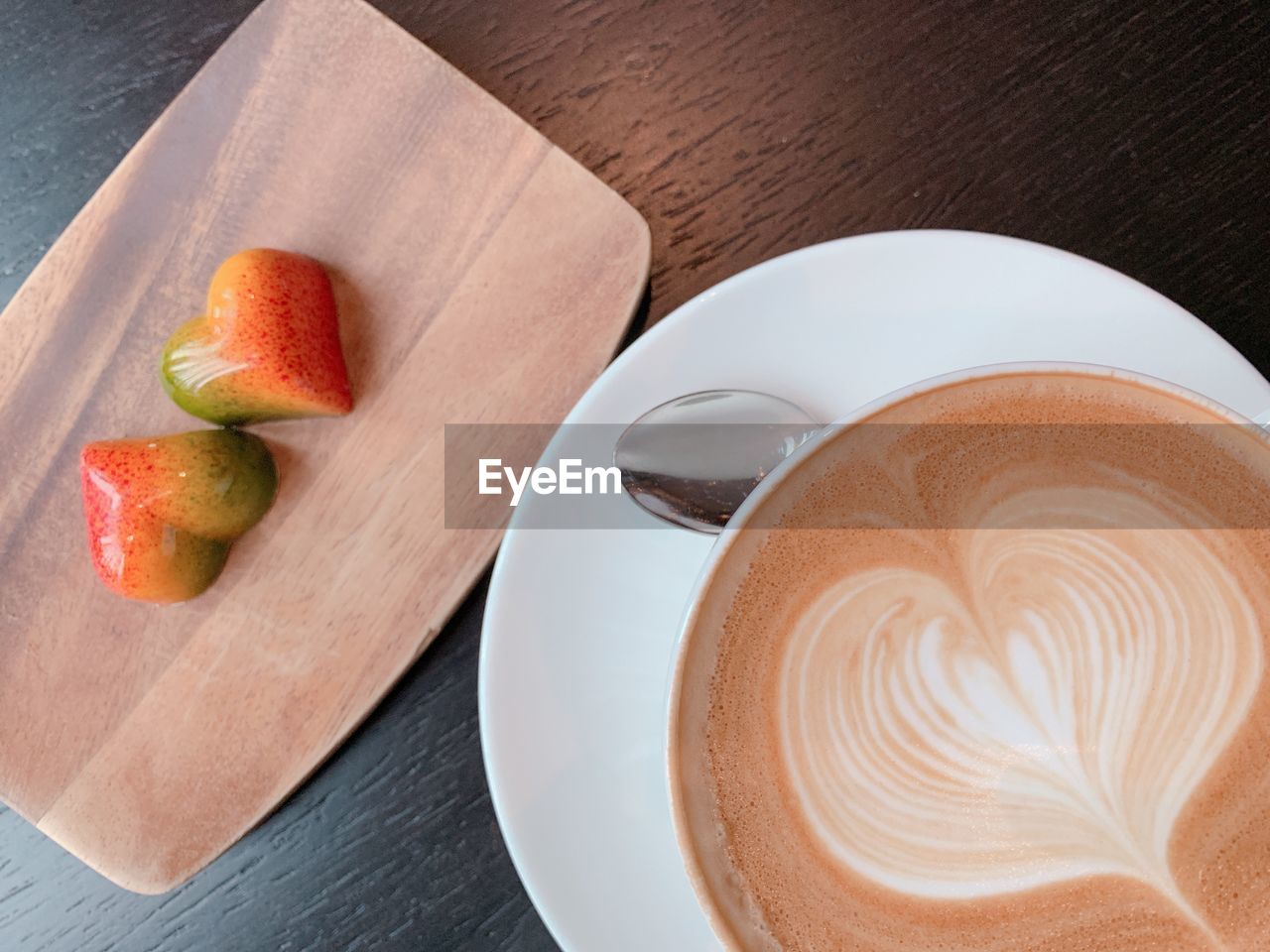 High angle view of coffee cup on table