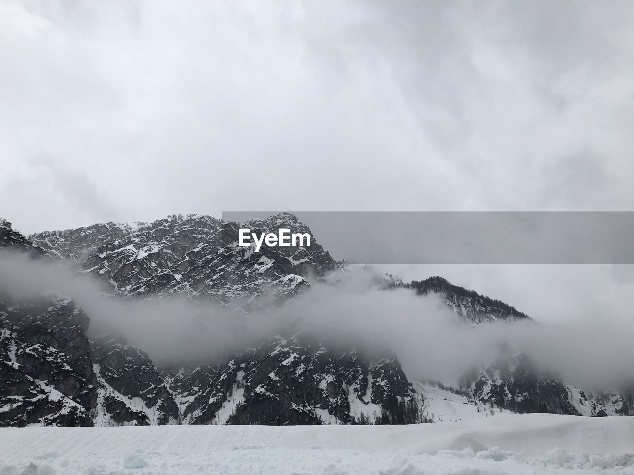 Scenic view of snow covered mountains against sky