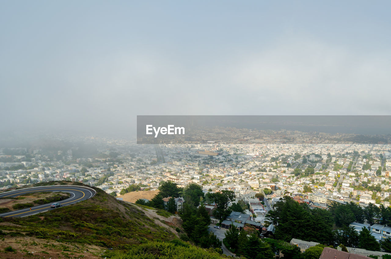 View of sf from twin peaks with a foggy day