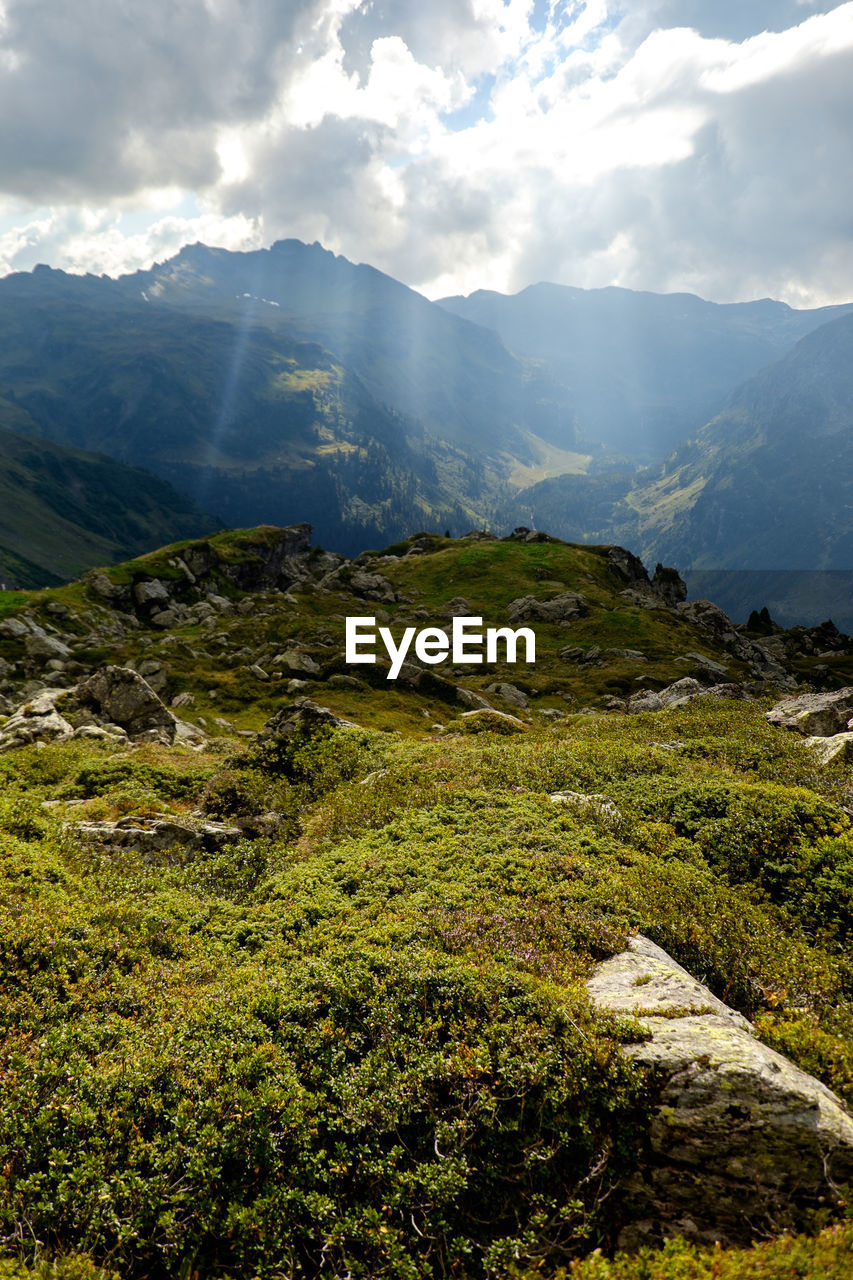 Mountain with sky in background