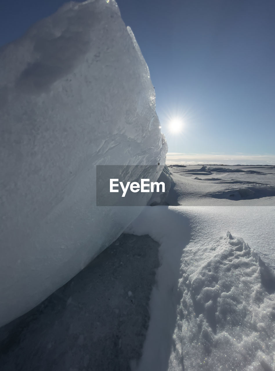 SNOW COVERED SHORE AGAINST SKY