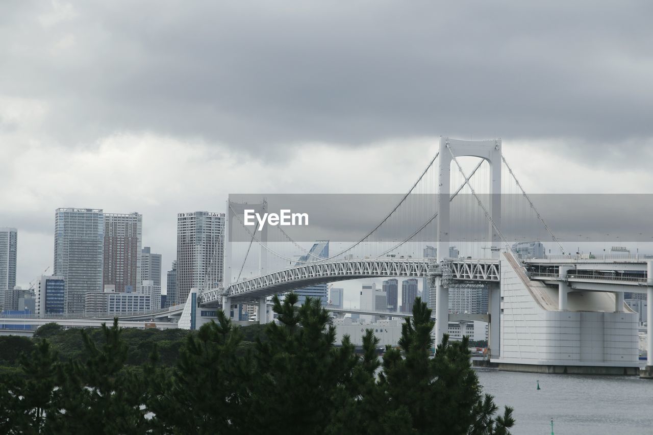VIEW OF SUSPENSION BRIDGE IN CITY