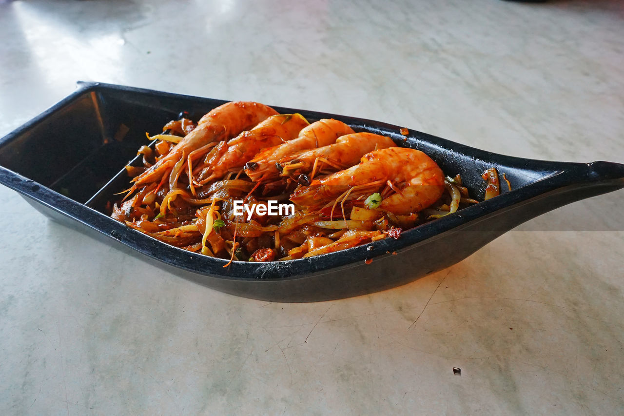 High angle view of food in container on table