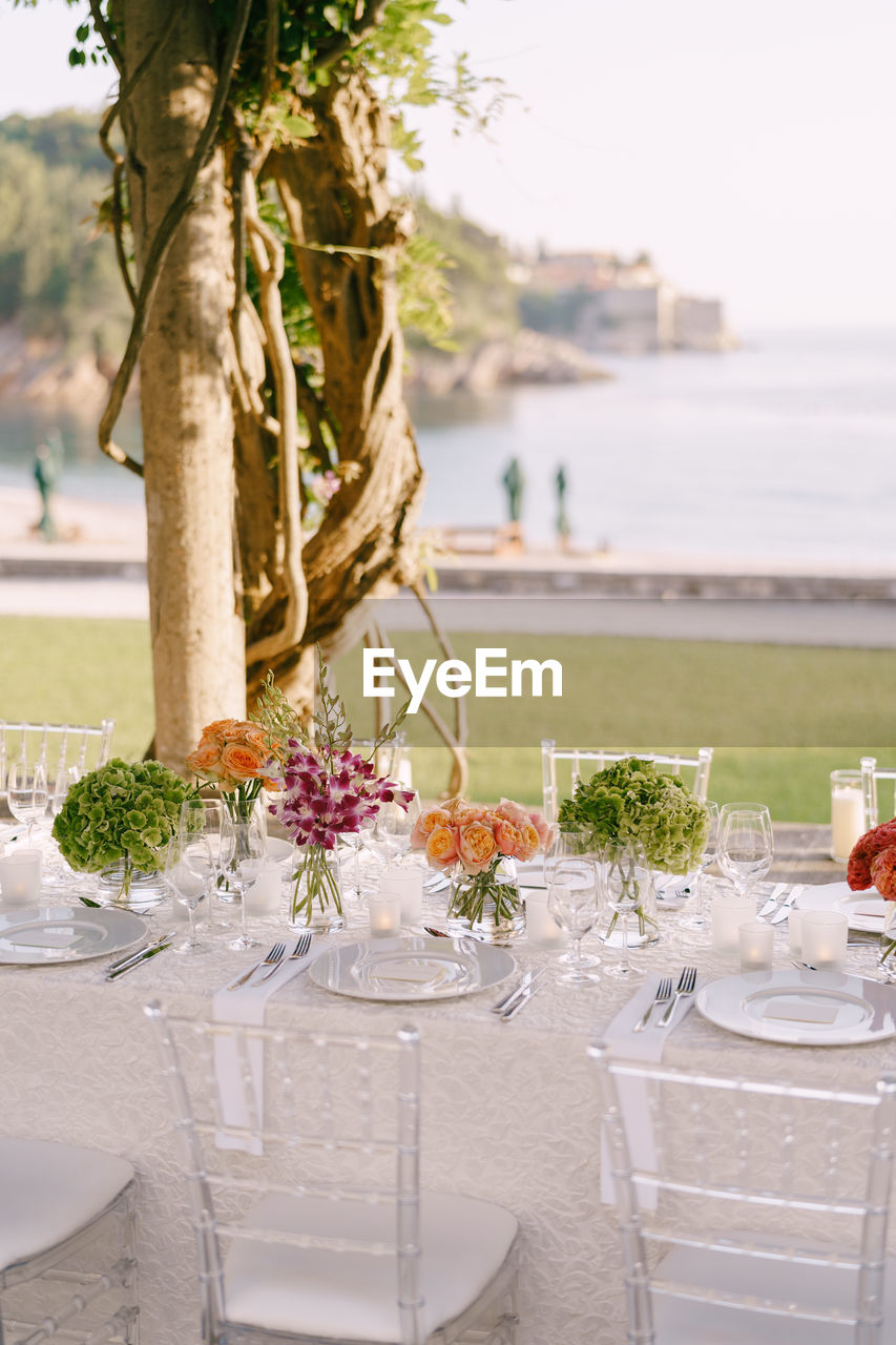 High angle view of place setting outdoors