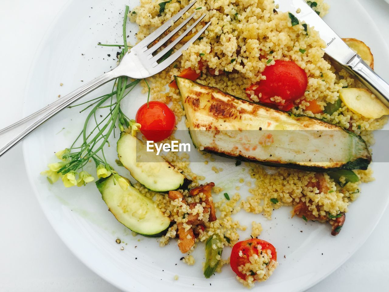 High angle view of food in plate on table