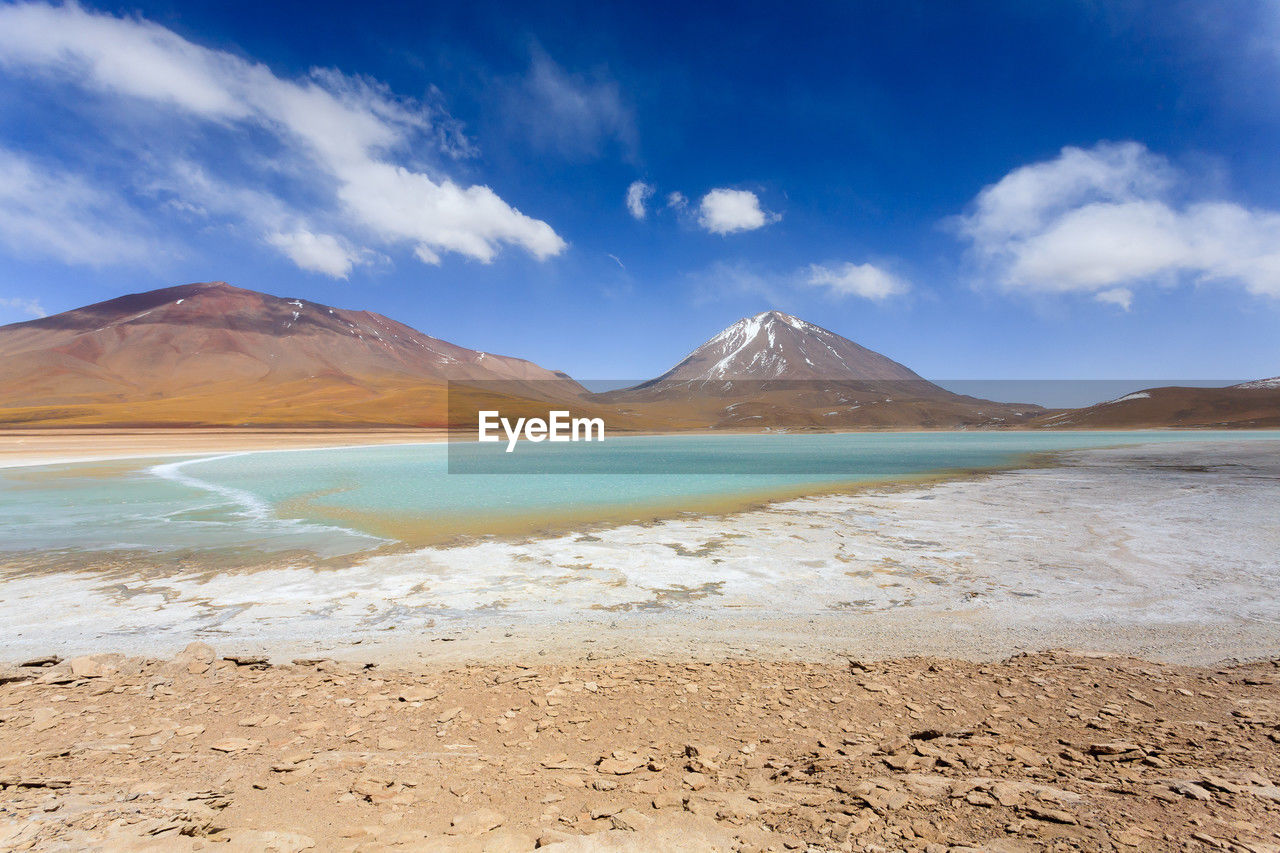 scenic view of beach against blue sky