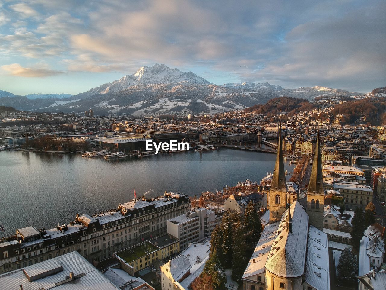 The city of lucerne at dawn