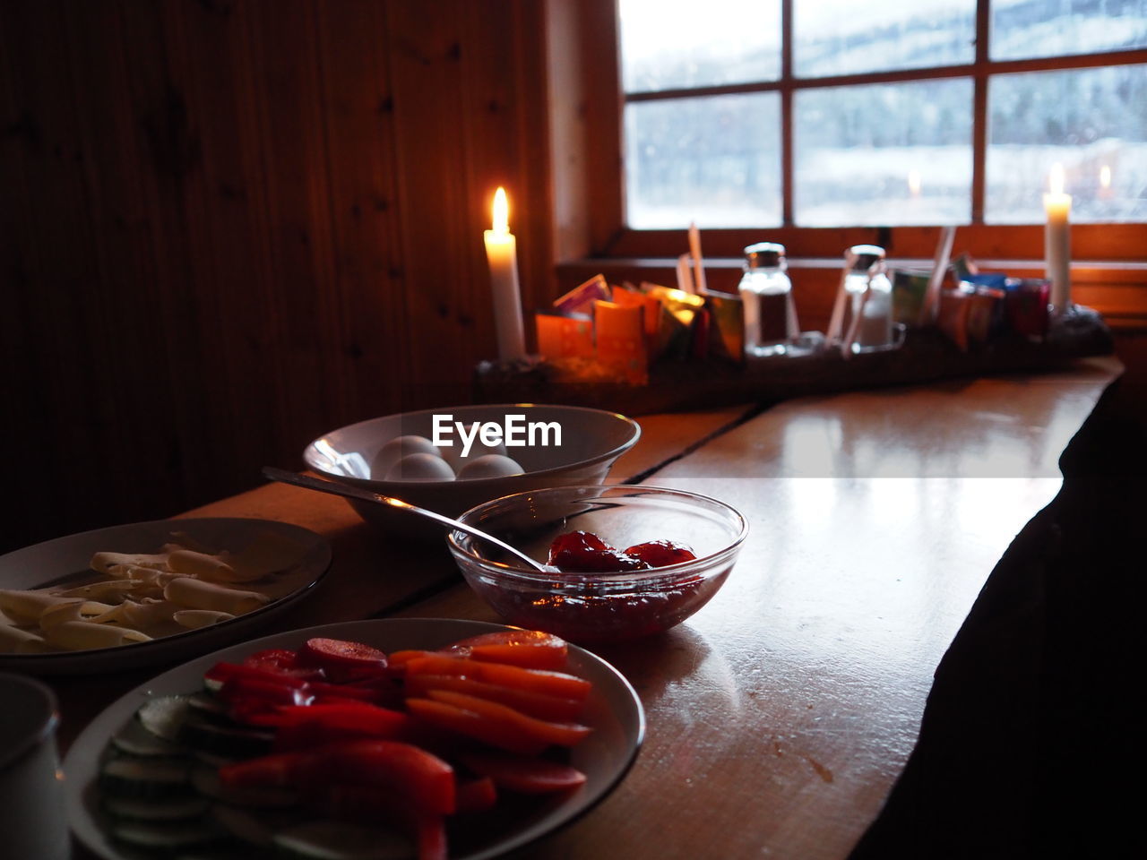 CLOSE-UP OF BREAKFAST ON TABLE