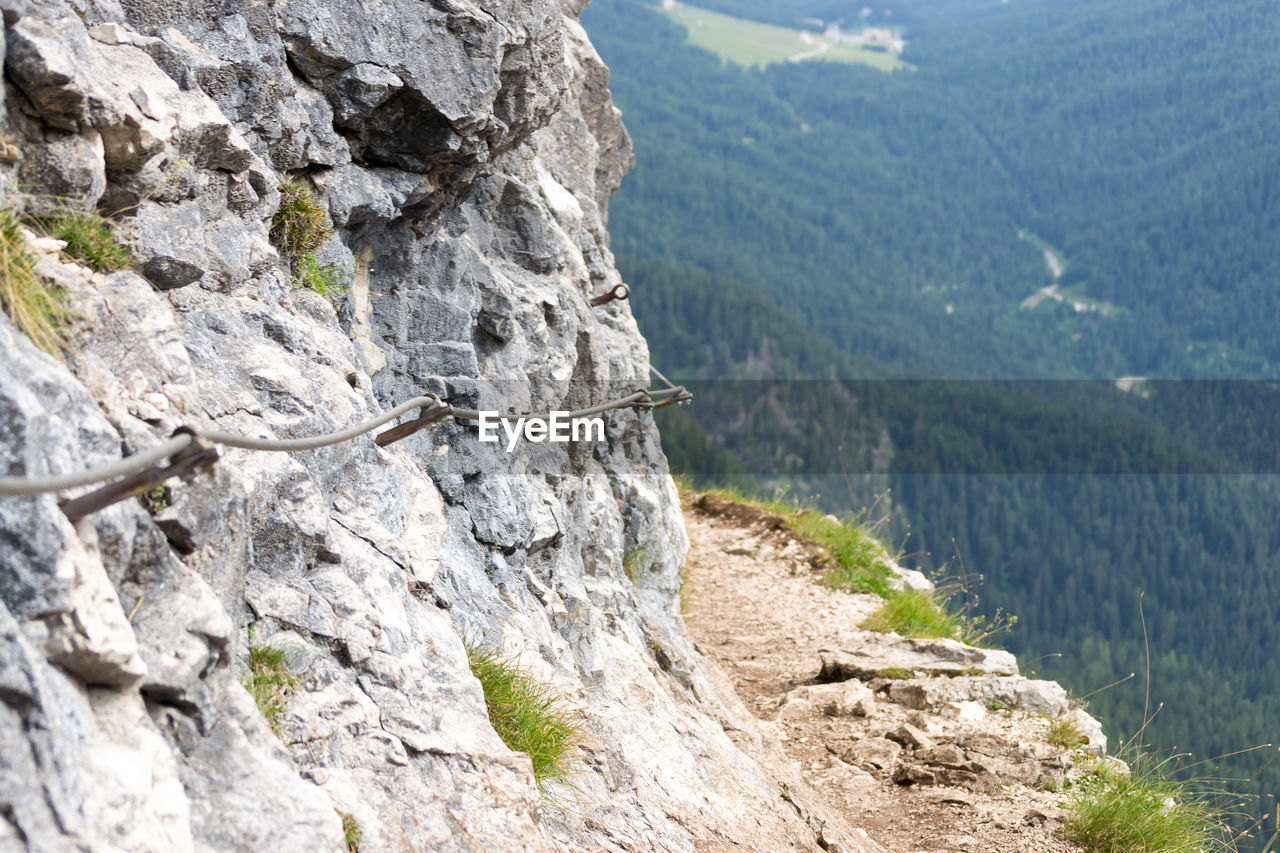 Narrow path in the dolomite in italy