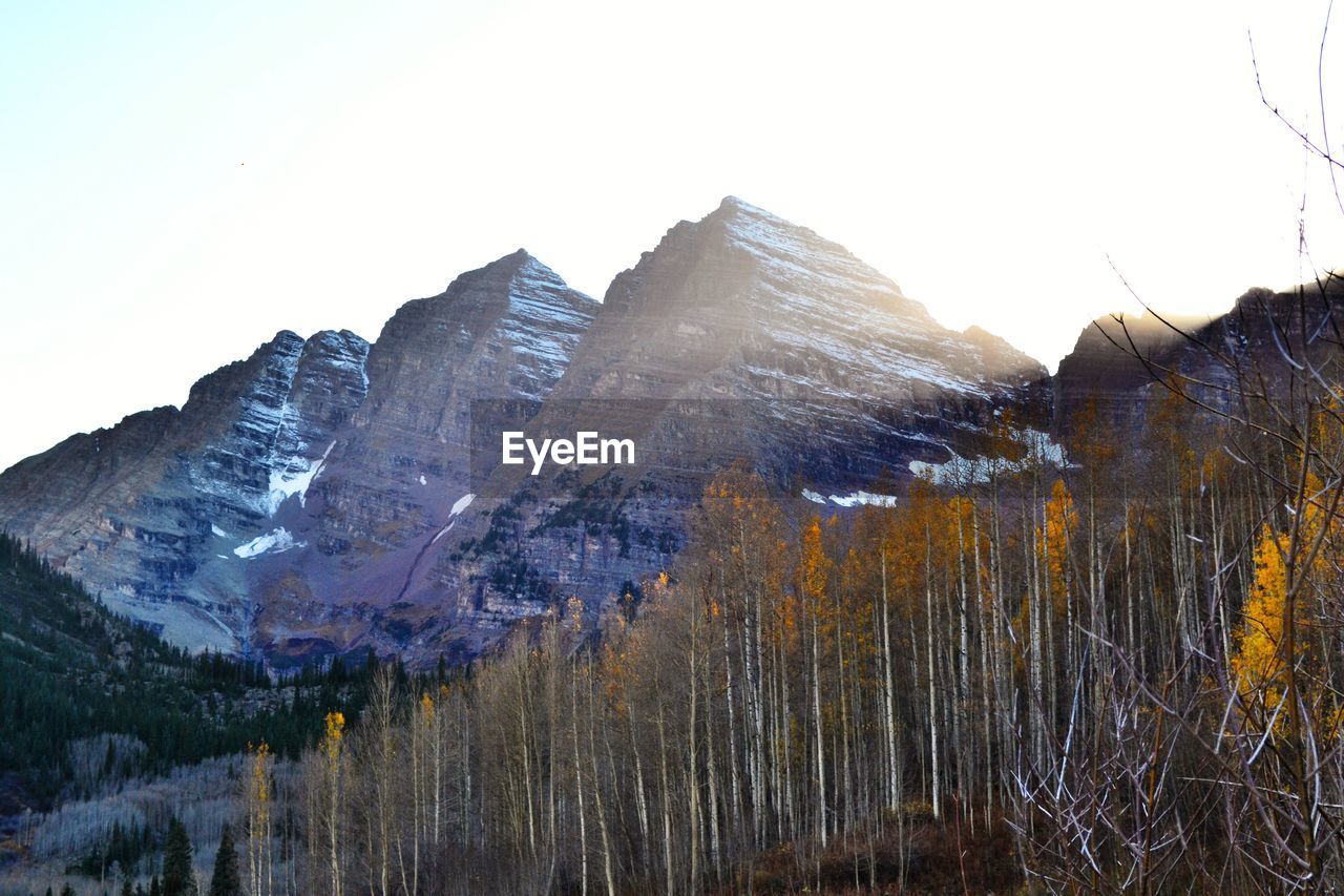 Low angle view of mountains against clear sky