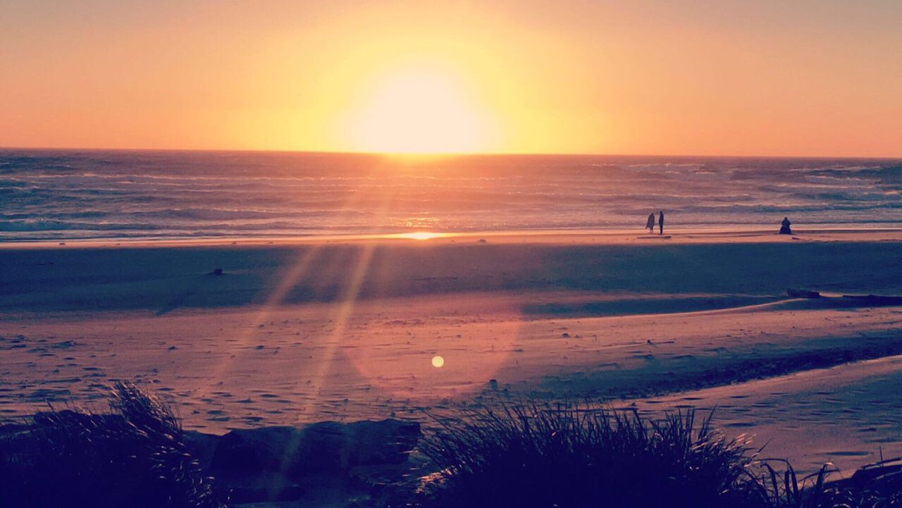 SCENIC VIEW OF BEACH AT SUNSET