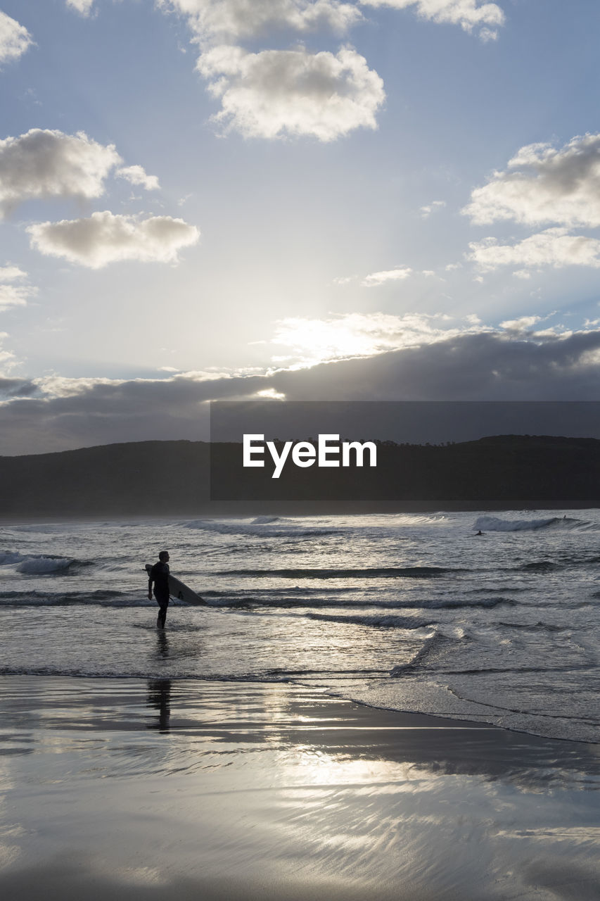 SILHOUETTE MAN ON BEACH DURING SUNSET