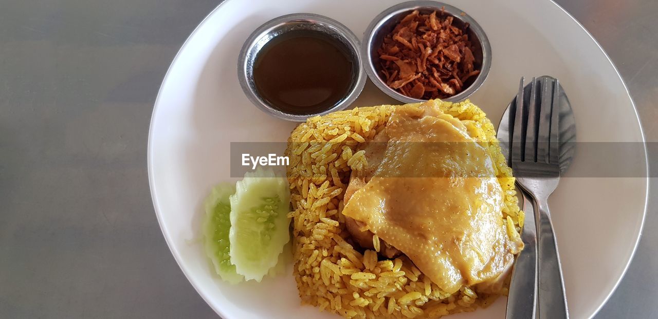 HIGH ANGLE VIEW OF BREAKFAST SERVED IN PLATE