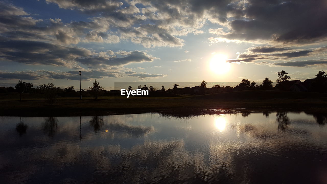 Scenic view of lake against cloudy sky