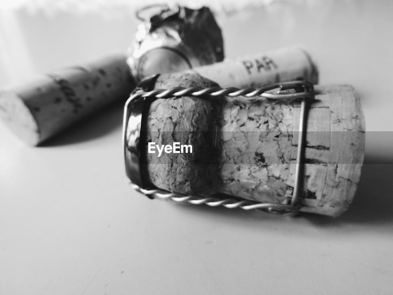 Close-up of wine corks on table