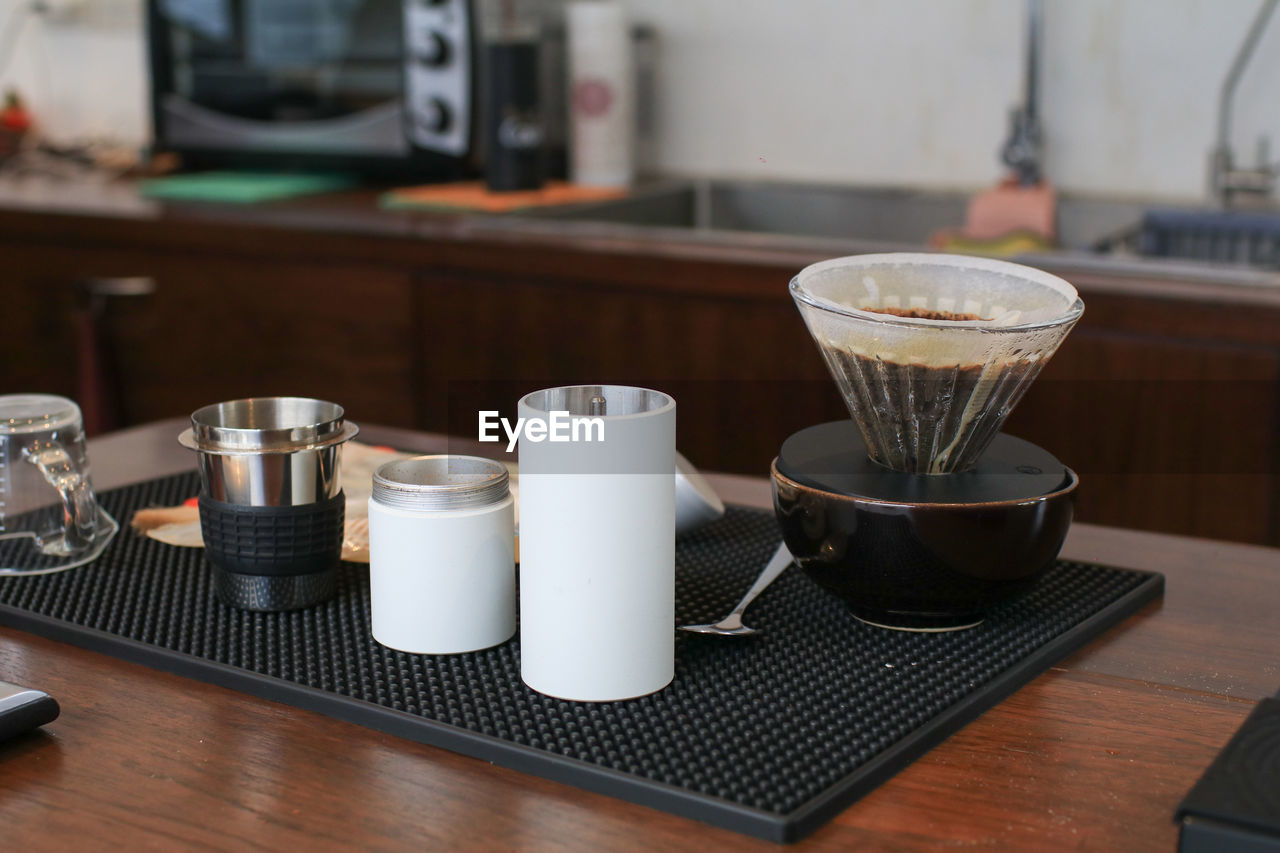 high angle view of coffee on table