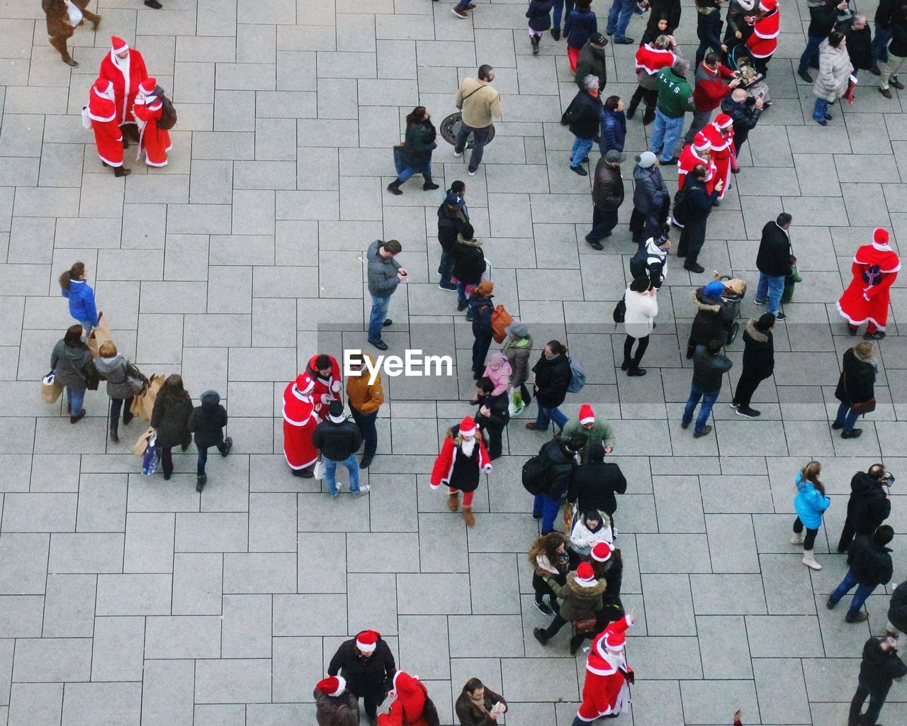 High angle view of santa claus amid group of people