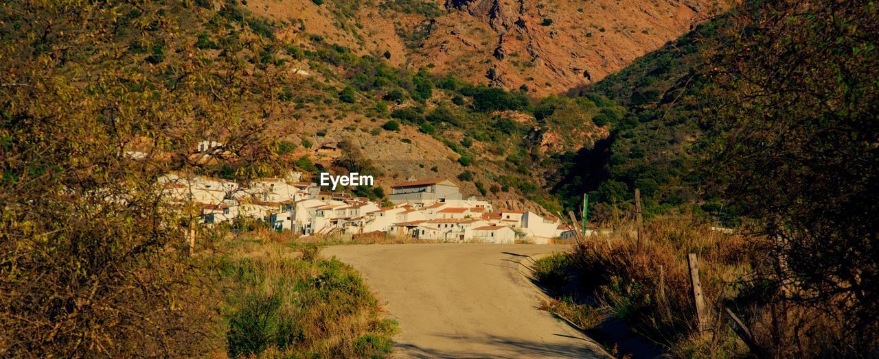 High angle view of houses on landscape