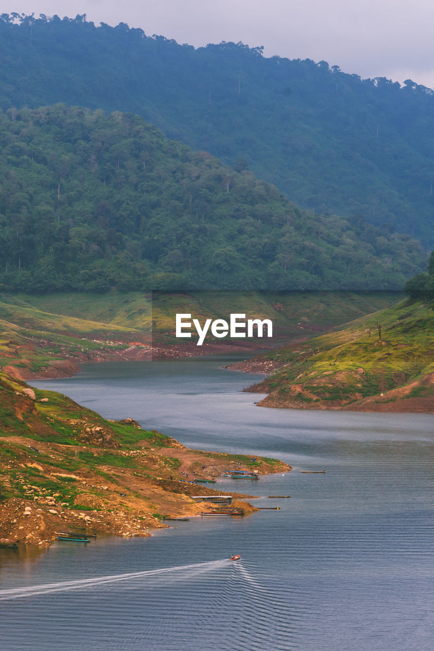 A resoervoir with the mountain background at dam khun dan pra kan cho, nakhonnayok, thailand