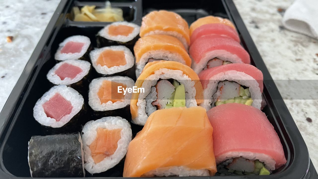 HIGH ANGLE VIEW OF SUSHI