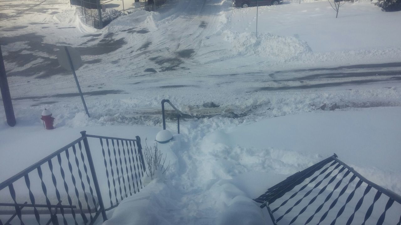 High angle view of snow covered road