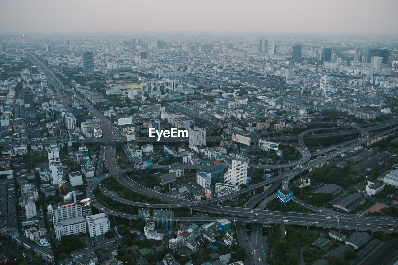 High angle view of cityscape against sky