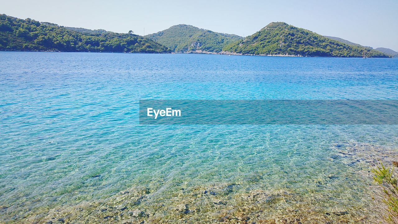 CLOSE-UP OF BLUE WATER AGAINST CLEAR SKY