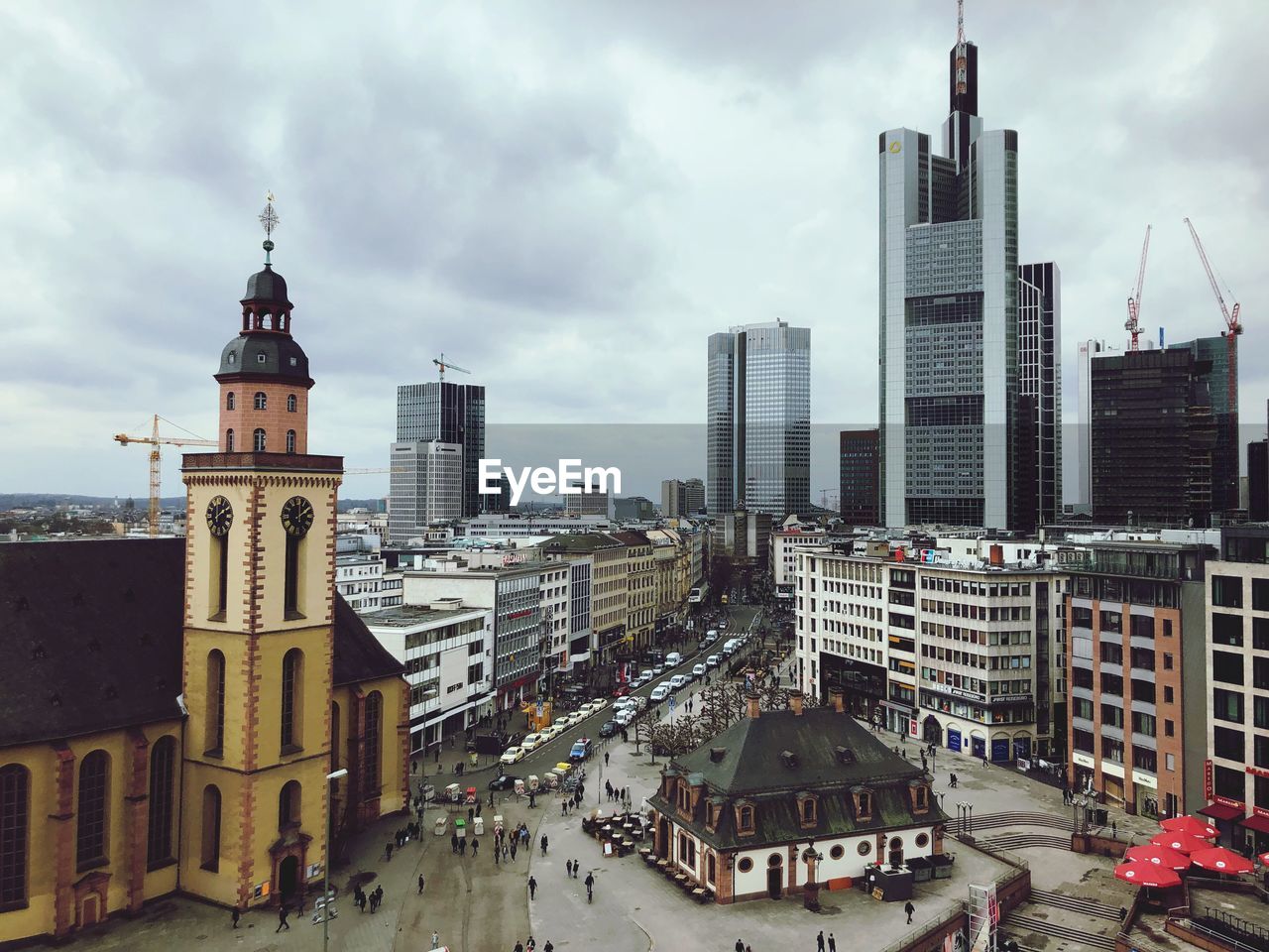 High angle view of buildings in city