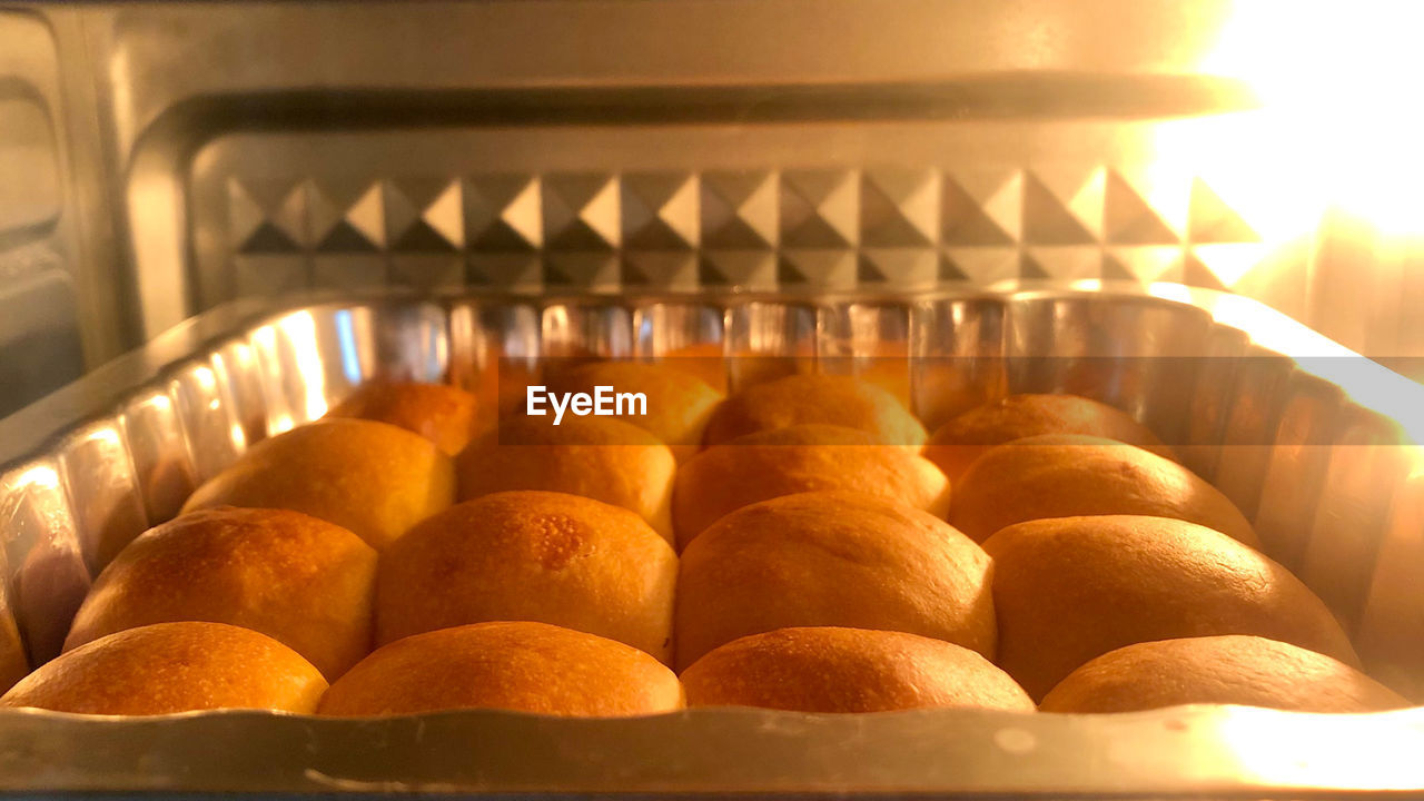 Close-up of milk buns baked in my home oven