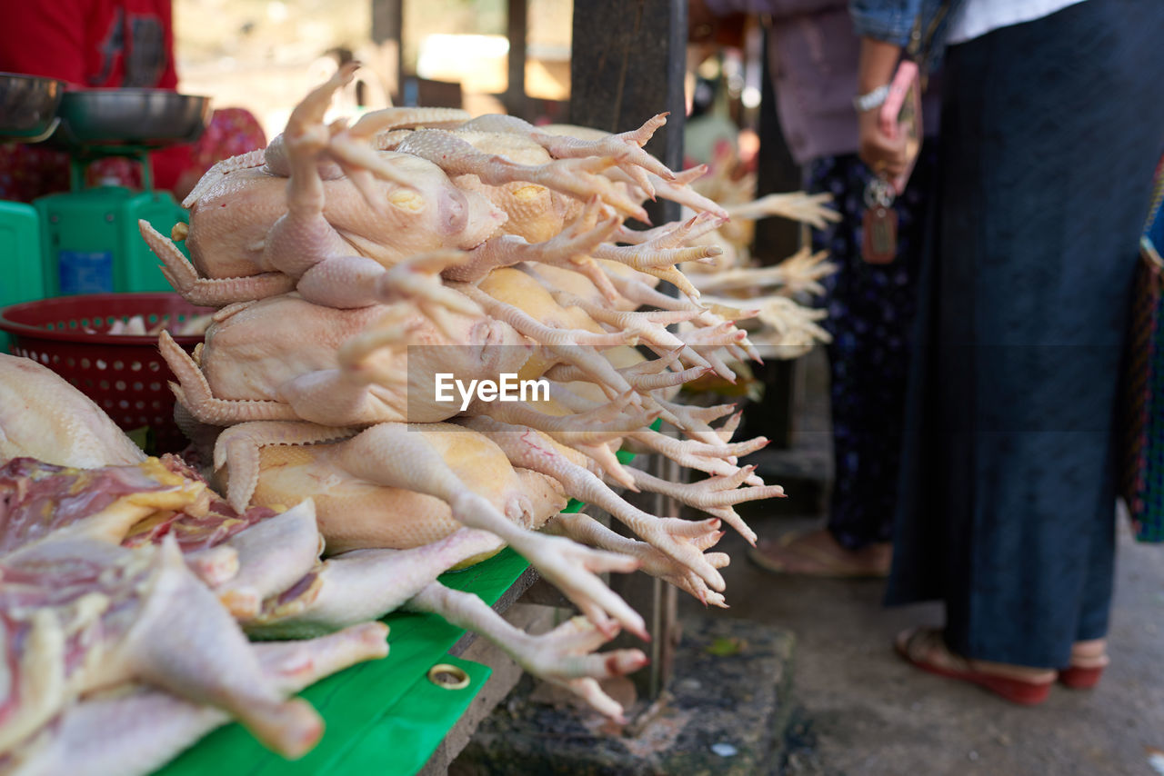 Meat for sale at market stall