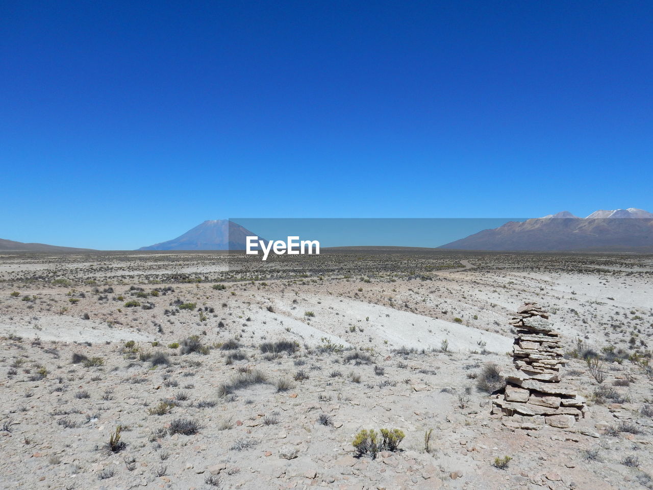 PANORAMIC VIEW OF DESERT AGAINST CLEAR BLUE SKY