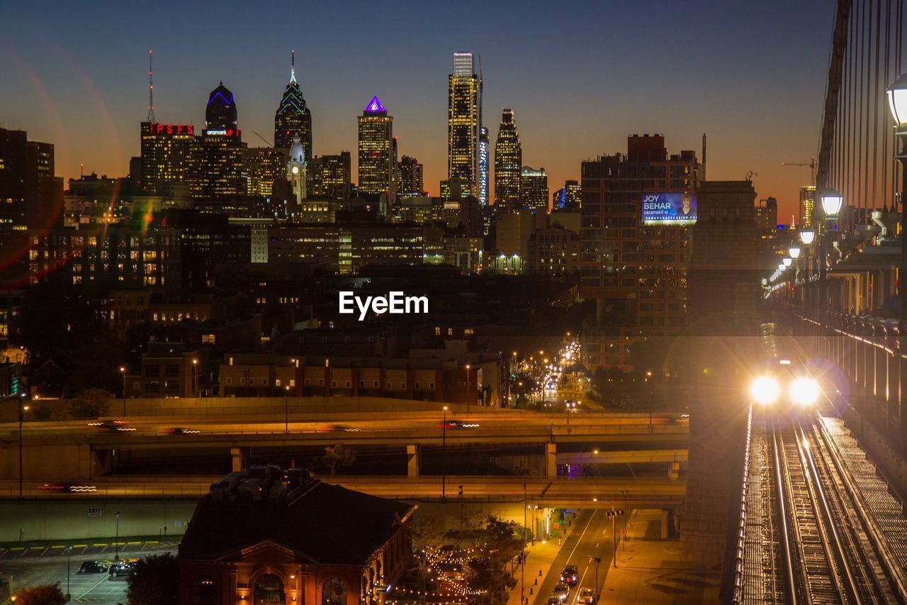 View of illuminated city at night