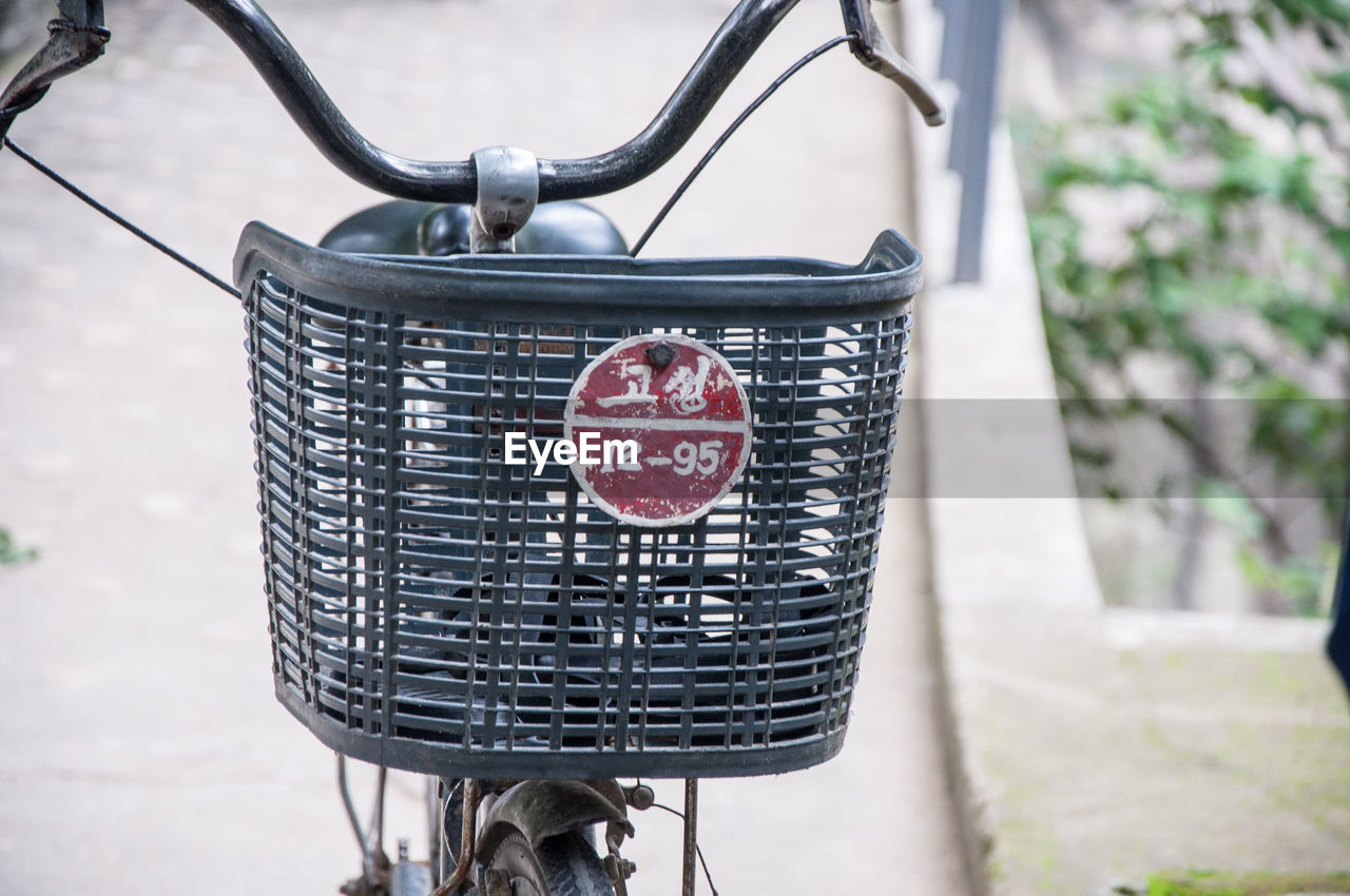 Close-up of bicycle basket