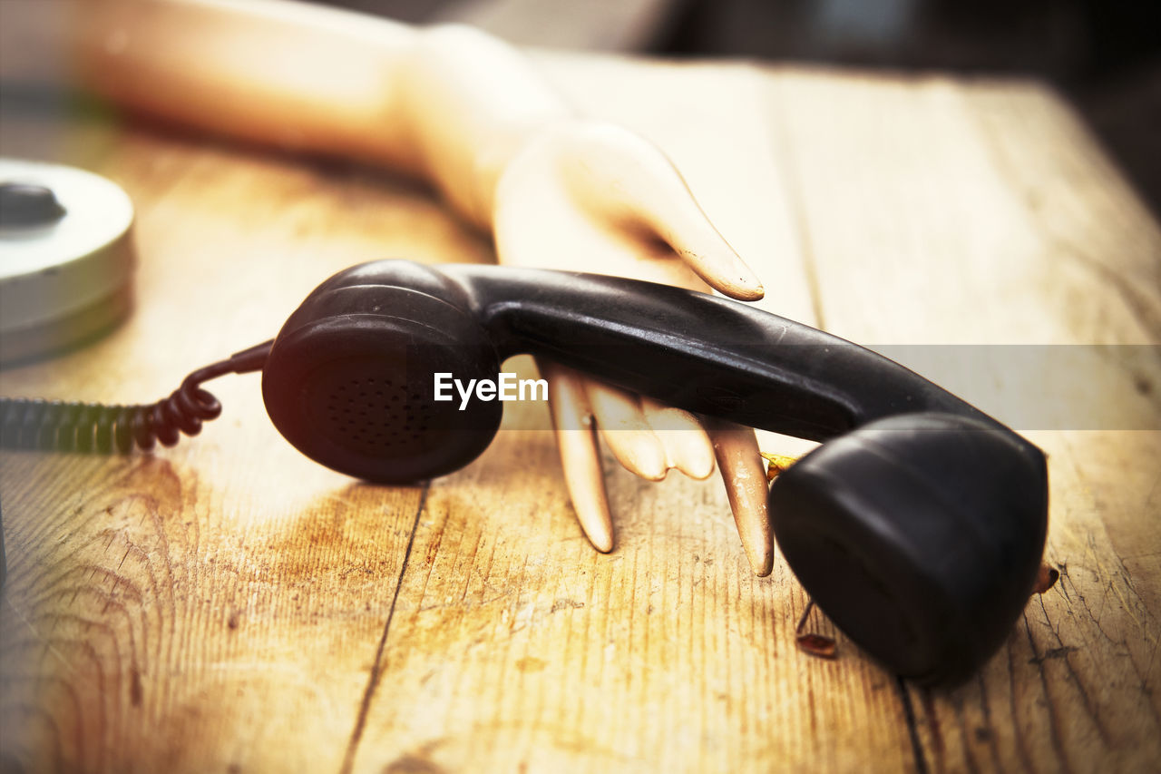 high angle view of headphones on table