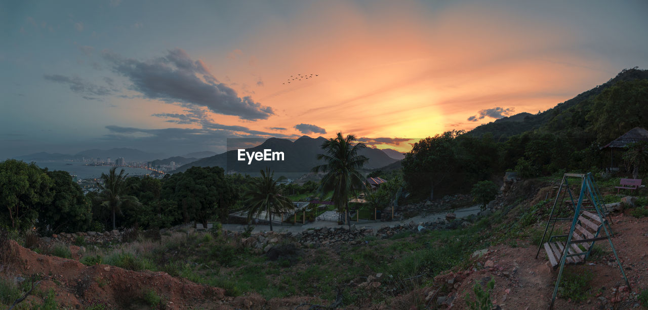 Scenic view of field against sky during sunset