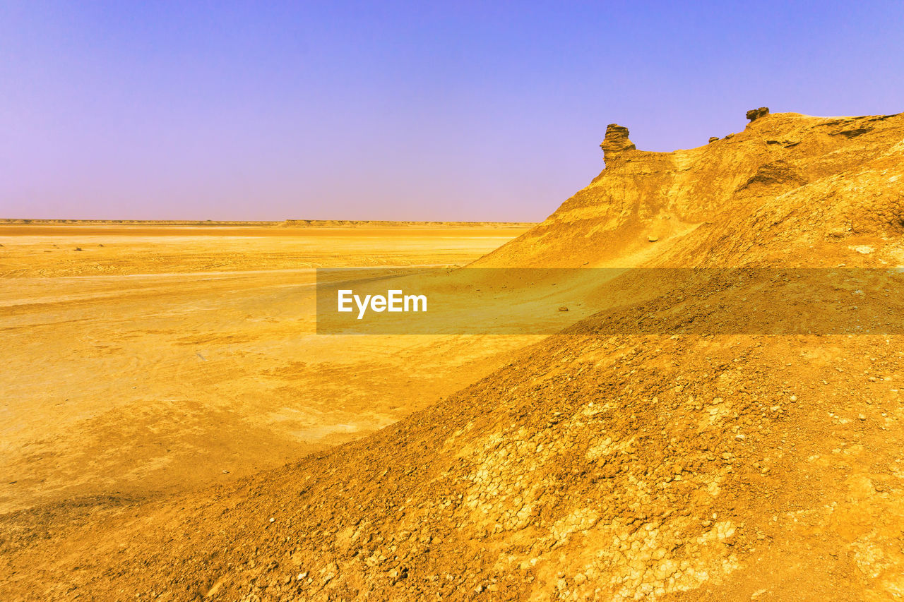 Scenic view of desert against clear sky