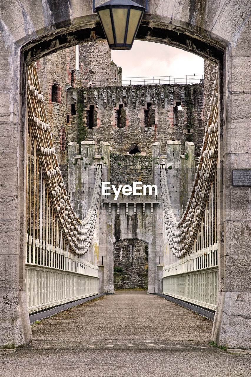 View of bridge in conwy castle, wales