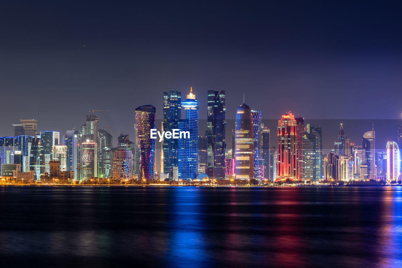 Doha skyline illuminated at night